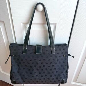 Dooney & Bourke Signature Logo Large Black Canvas Tote Shoulder Leather Trim